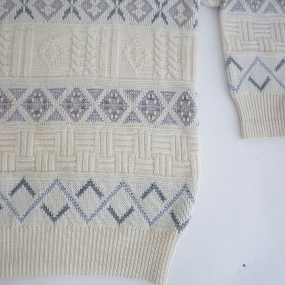 Vtg '90S Marks And Spencer Cream Gray 3D Eclectic Grandpa Crewneck Sweater M - Picture 5 of 11